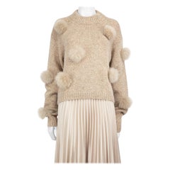 Tibi Beige Wool Pom Pom Accent Knit Jumper Size M