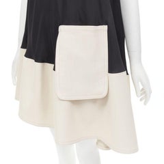TIBI Schwarz-beigefarbenes A-Linien-Kleid aus Polyester mit Patch-Taschenschnalle US2 S