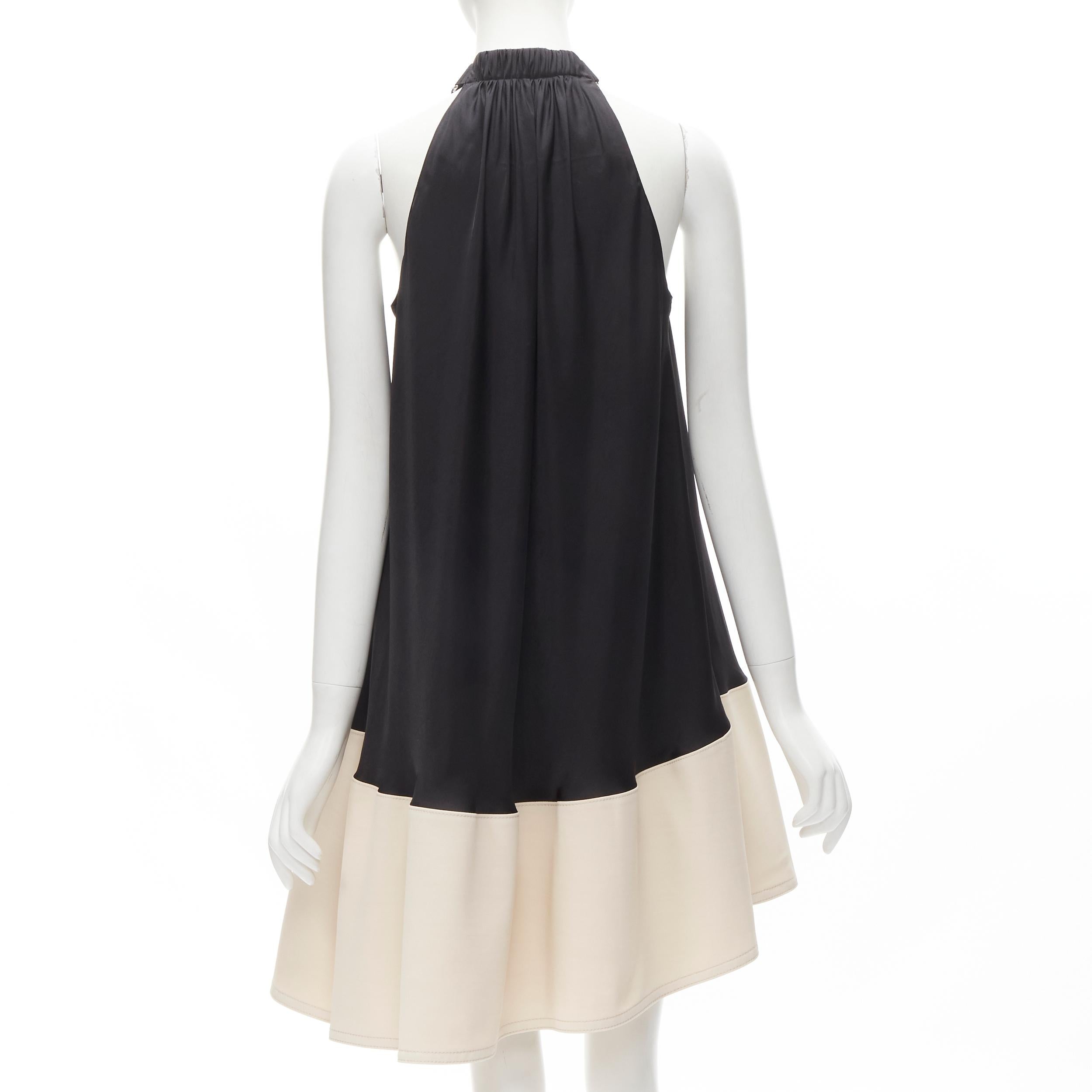 TIBI Schwarz-beigefarbenes A-Linien-Kleid aus Polyester mit Patch-Taschenschnalle US2 S Damen im Angebot