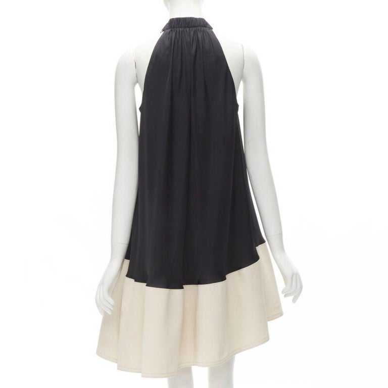 Tibi Black Beige Polyester Patch Pocket Buckle Halter A-line Dress Us2 S