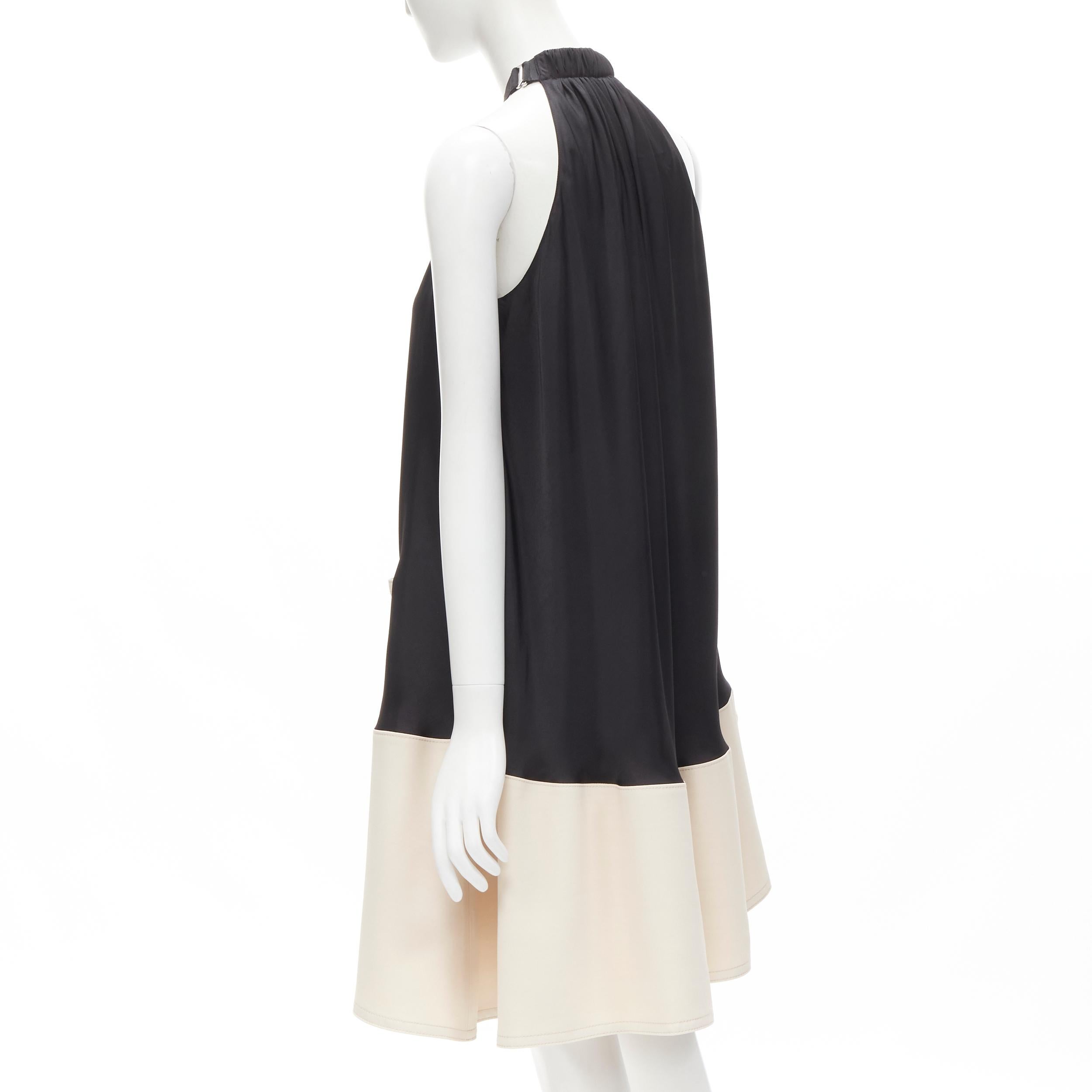 Women's TIBI black beige polyester patch pocket buckle halter A-line dress US2 S For Sale