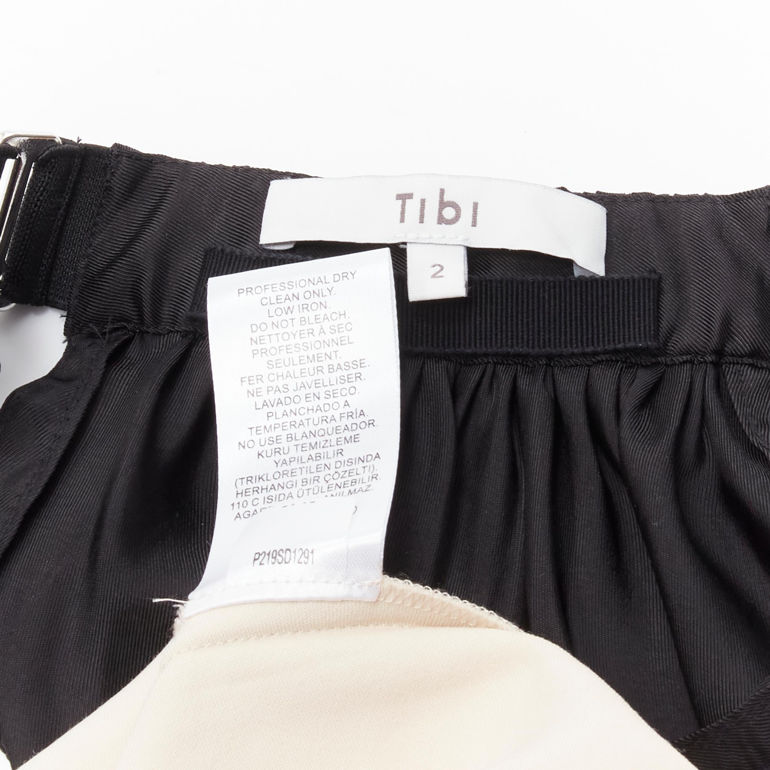 TIBI - Robe trapèze noire et beige en polyester avec boucle de poche, taille US 2 en vente 4