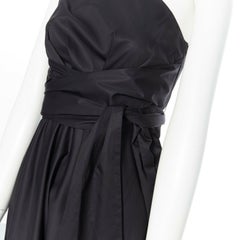 TIBI black cotton fit flare dress one shoulder asymmetrical pleat skirt US0 XS