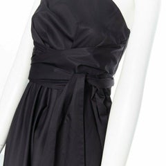 TIBI black cotton fit flare dress one shoulder asymmetrical pleat skirt US0 XS