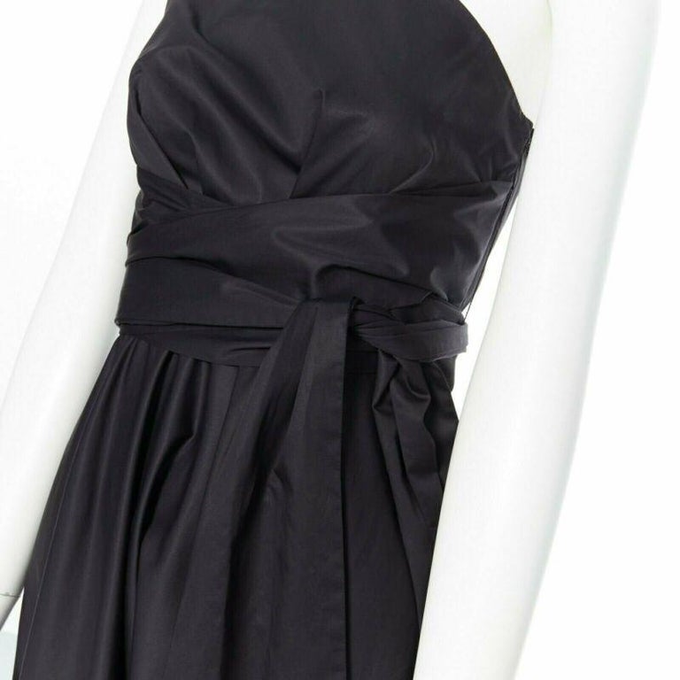 TIBI black cotton fit flare dress one shoulder asymmetrical pleat skirt US0  XS For Sale at 1stDibs