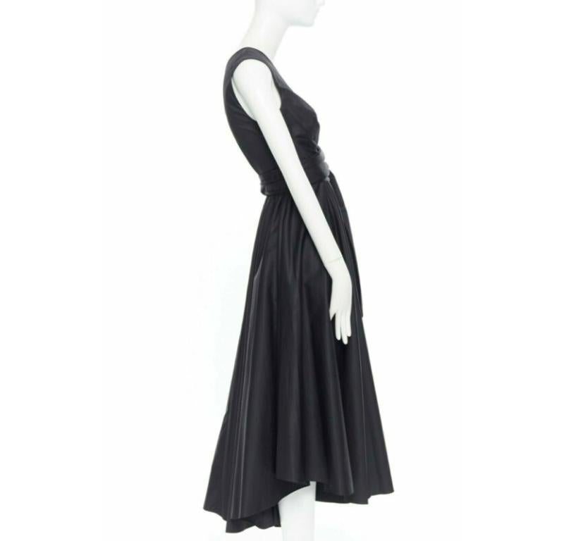 TIBI black cotton fit flare dress one shoulder asymmetrical pleat skirt US0 XS In Good Condition For Sale In Hong Kong, NT