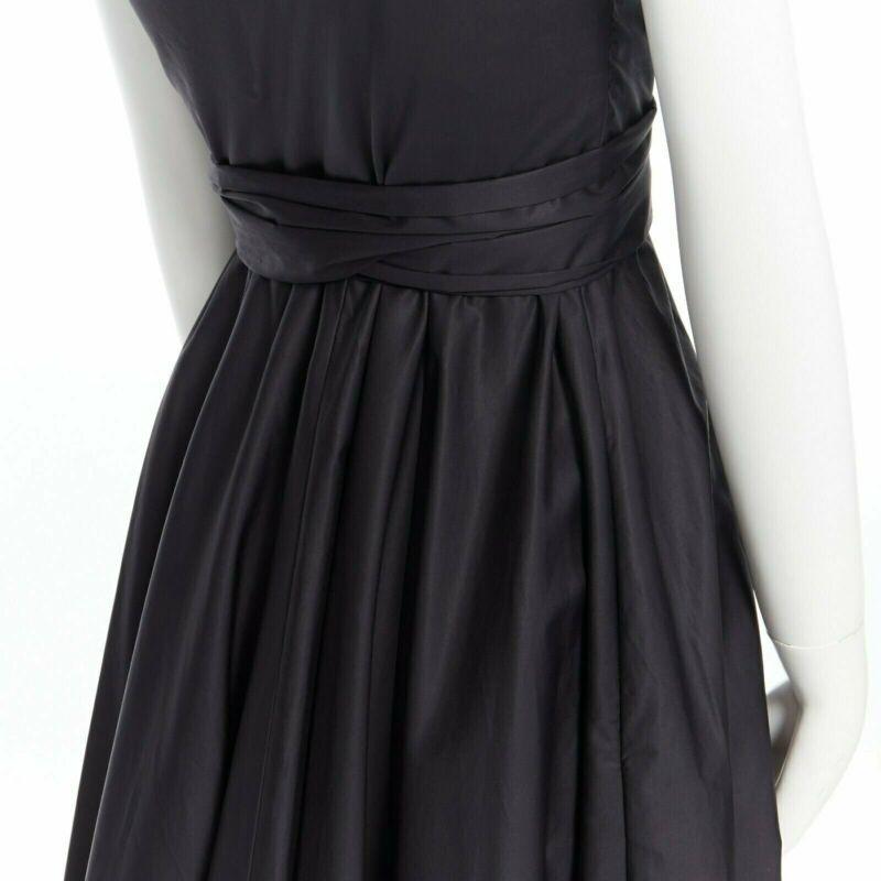 TIBI black cotton fit flare dress one shoulder asymmetrical pleat skirt US0 XS For Sale 2