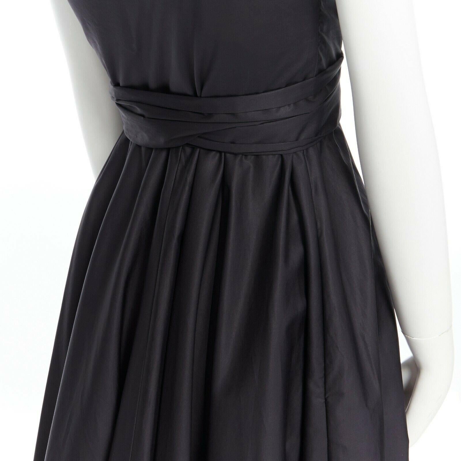 Women's TIBI black cotton fit flare dress one shoulder asymmetrical pleat skirt US0 XS For Sale