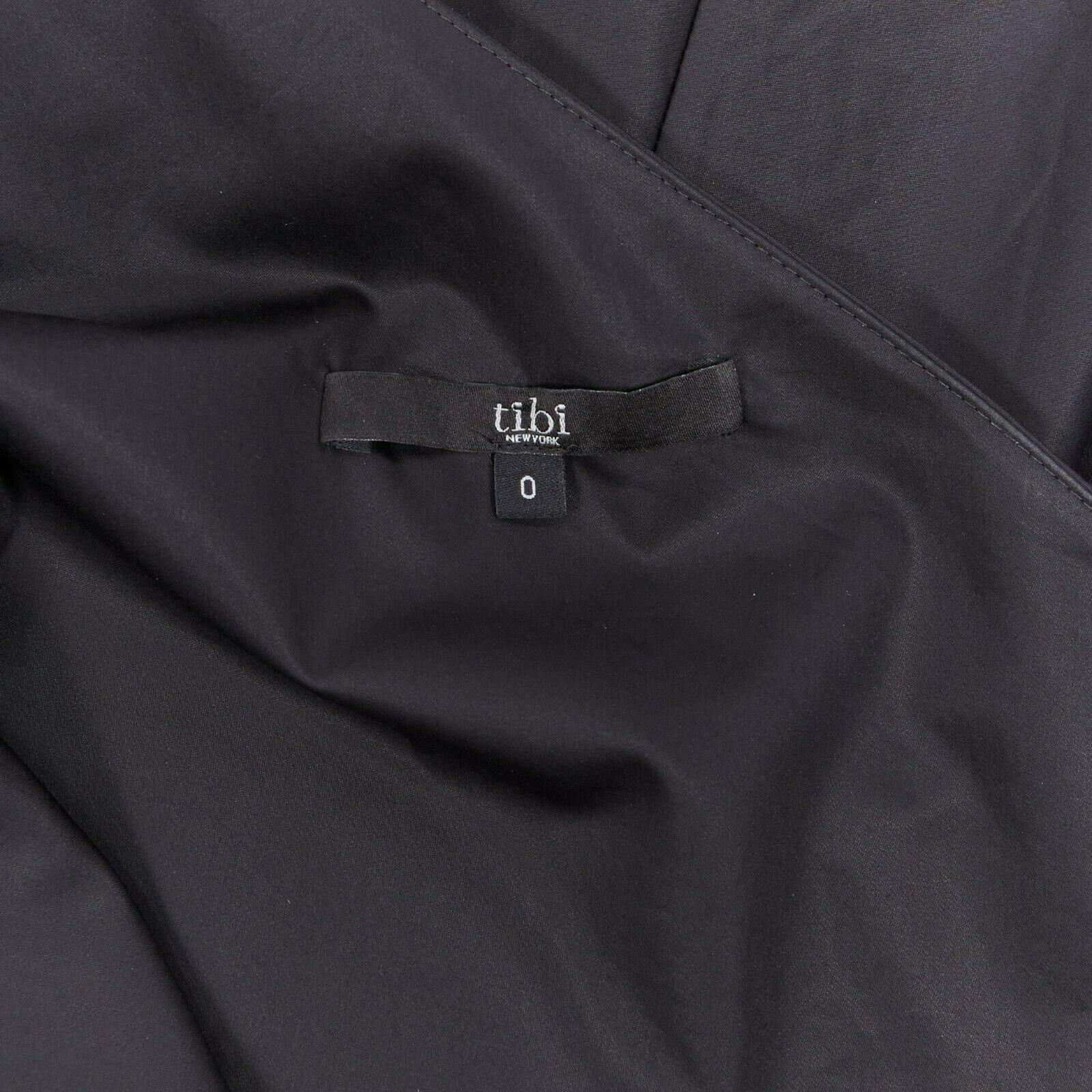 TIBI black cotton fit flare dress one shoulder asymmetrical pleat skirt US0 XS For Sale 1