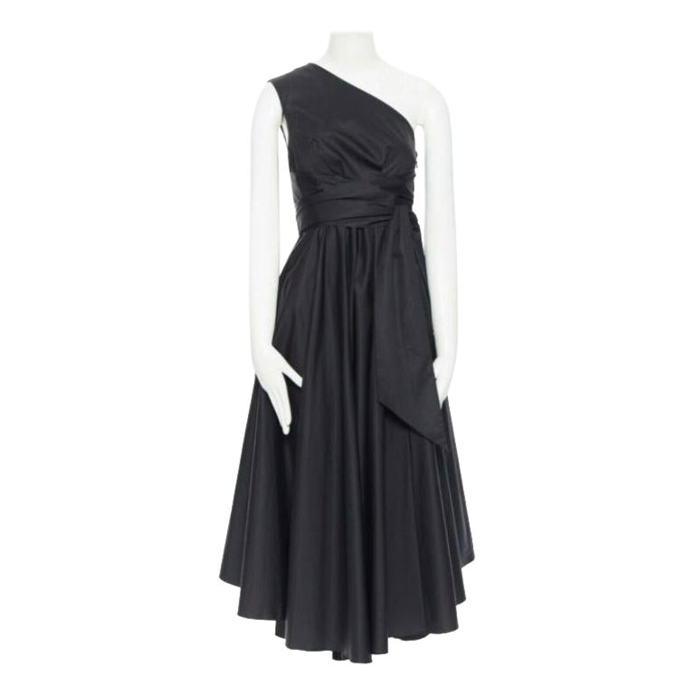 Tibi - Robe évasée en coton noir à épaules asymétriques - Jupe à plis asymétriques US0 XS