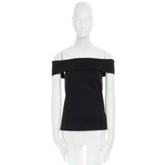 TIBI black cotton foldover off shoulder basic top 00 XS