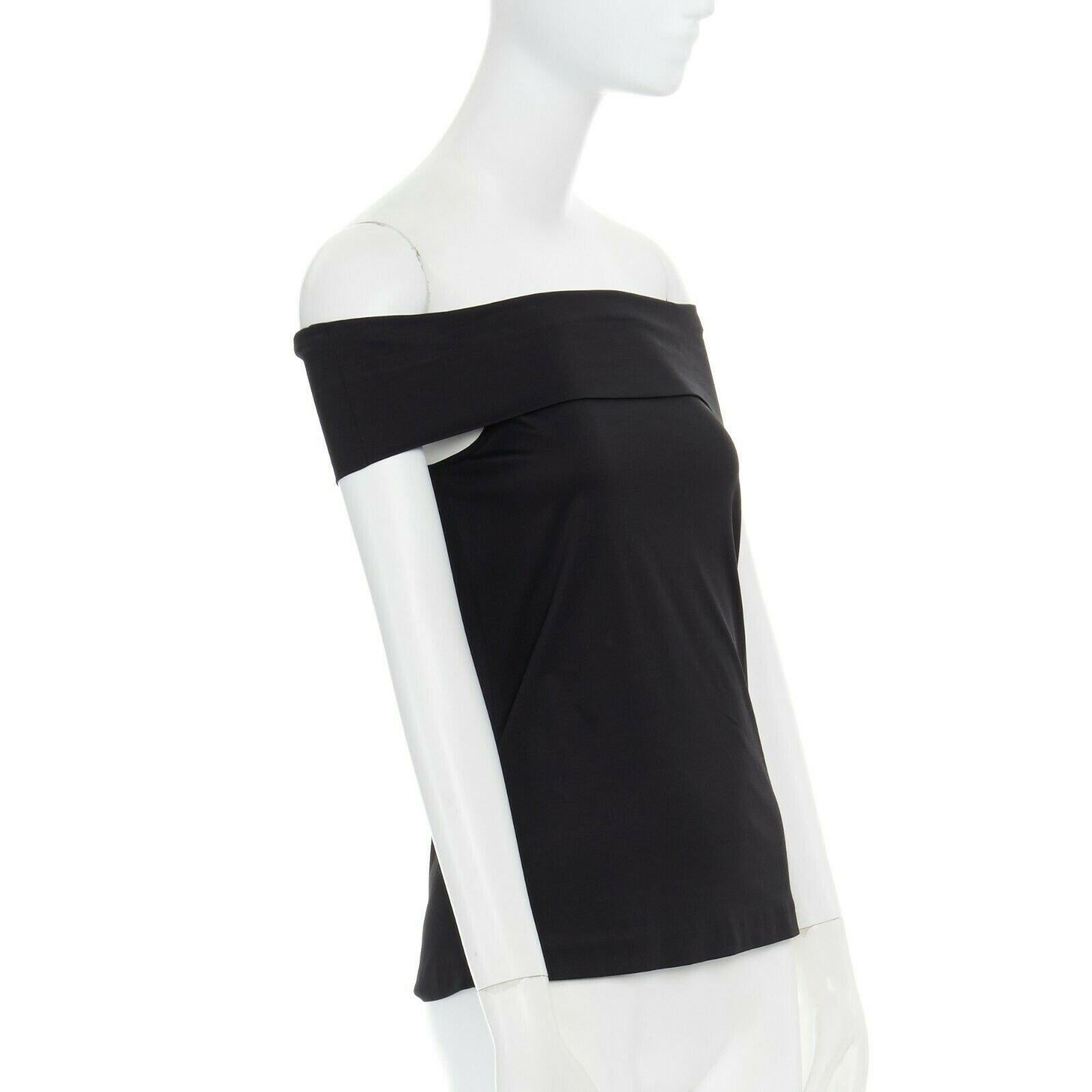 Black TIBI black cotton foldover off shoulder basic top 00 XS