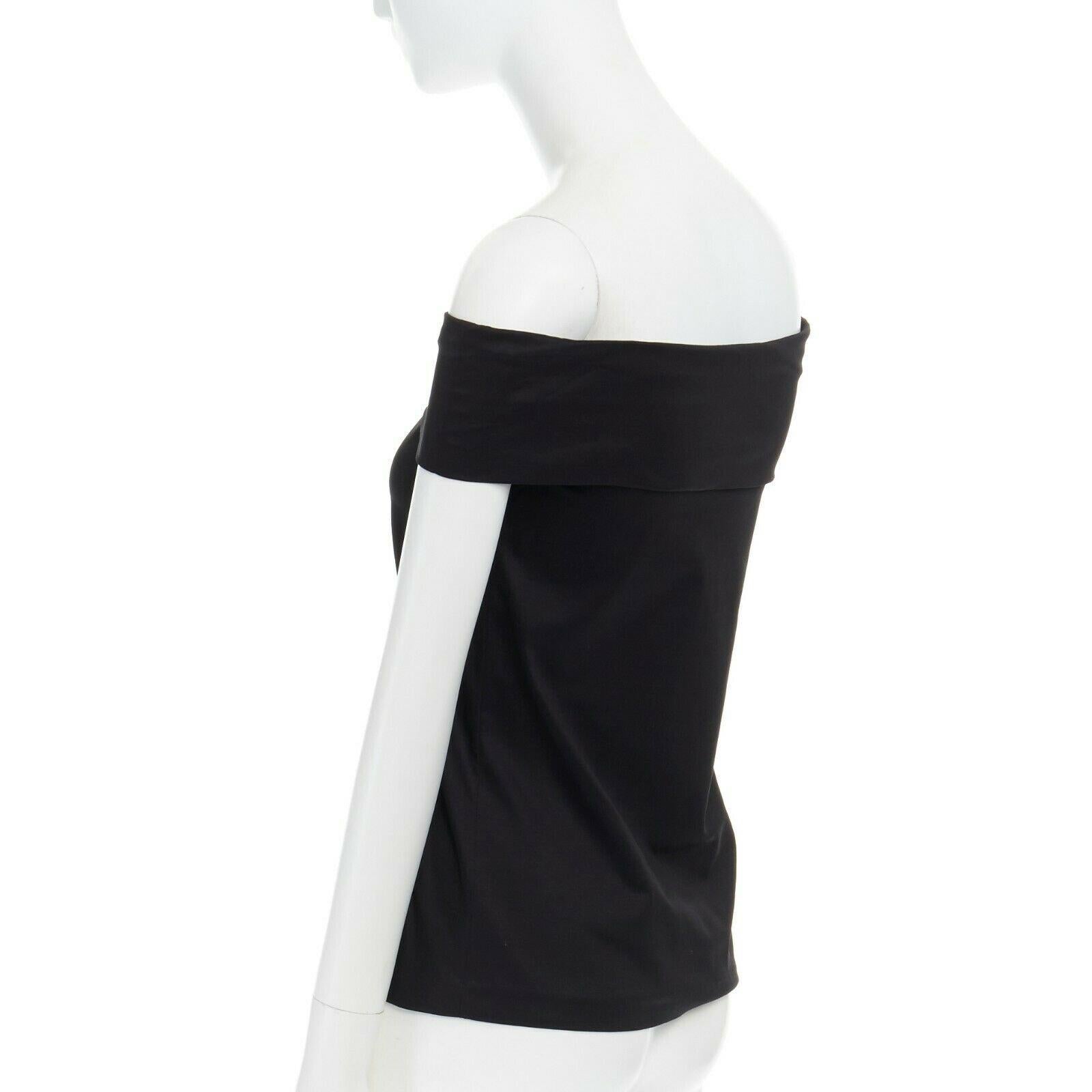 Women's TIBI black cotton foldover off shoulder basic top 00 XS