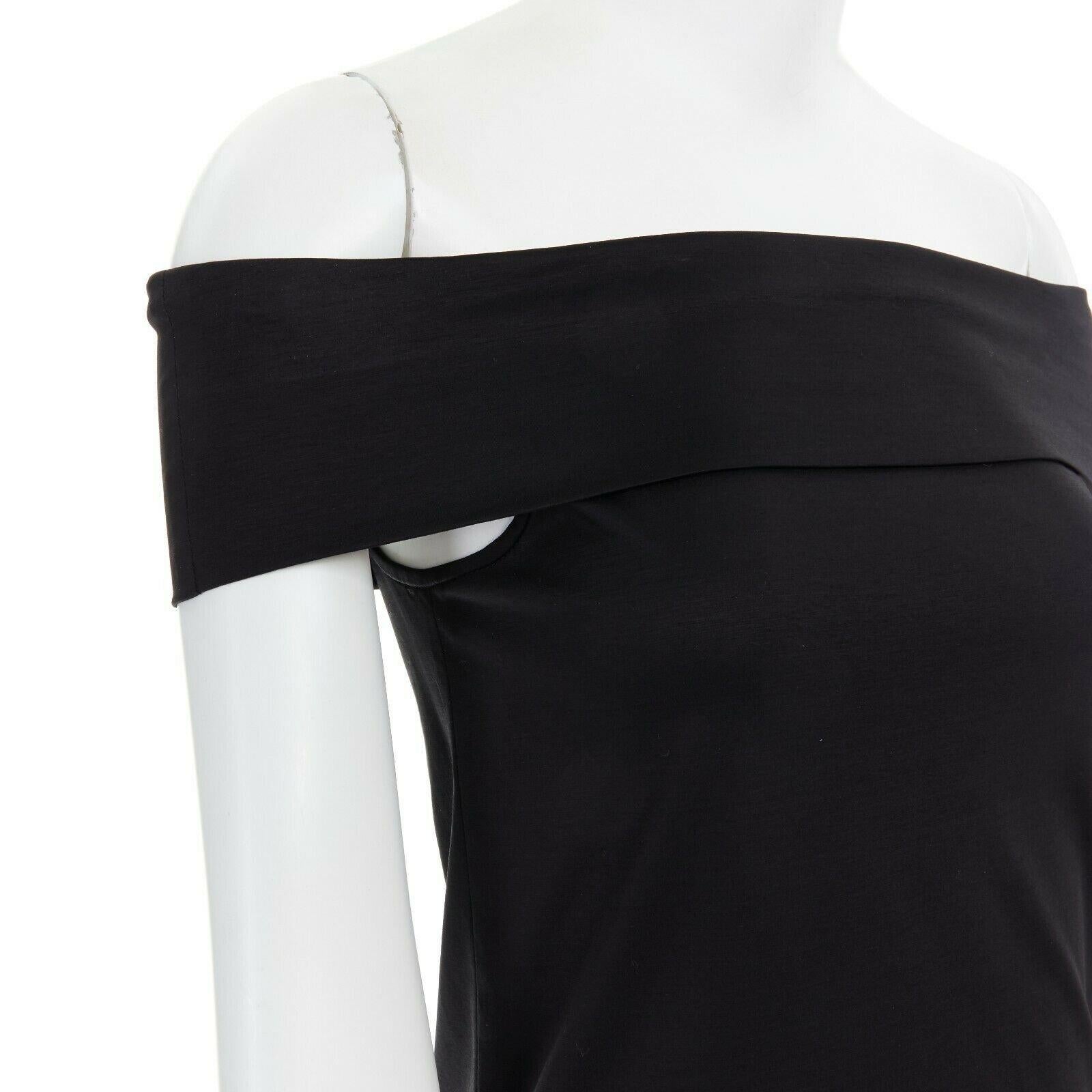 TIBI black cotton foldover off shoulder basic top 00 XS 2