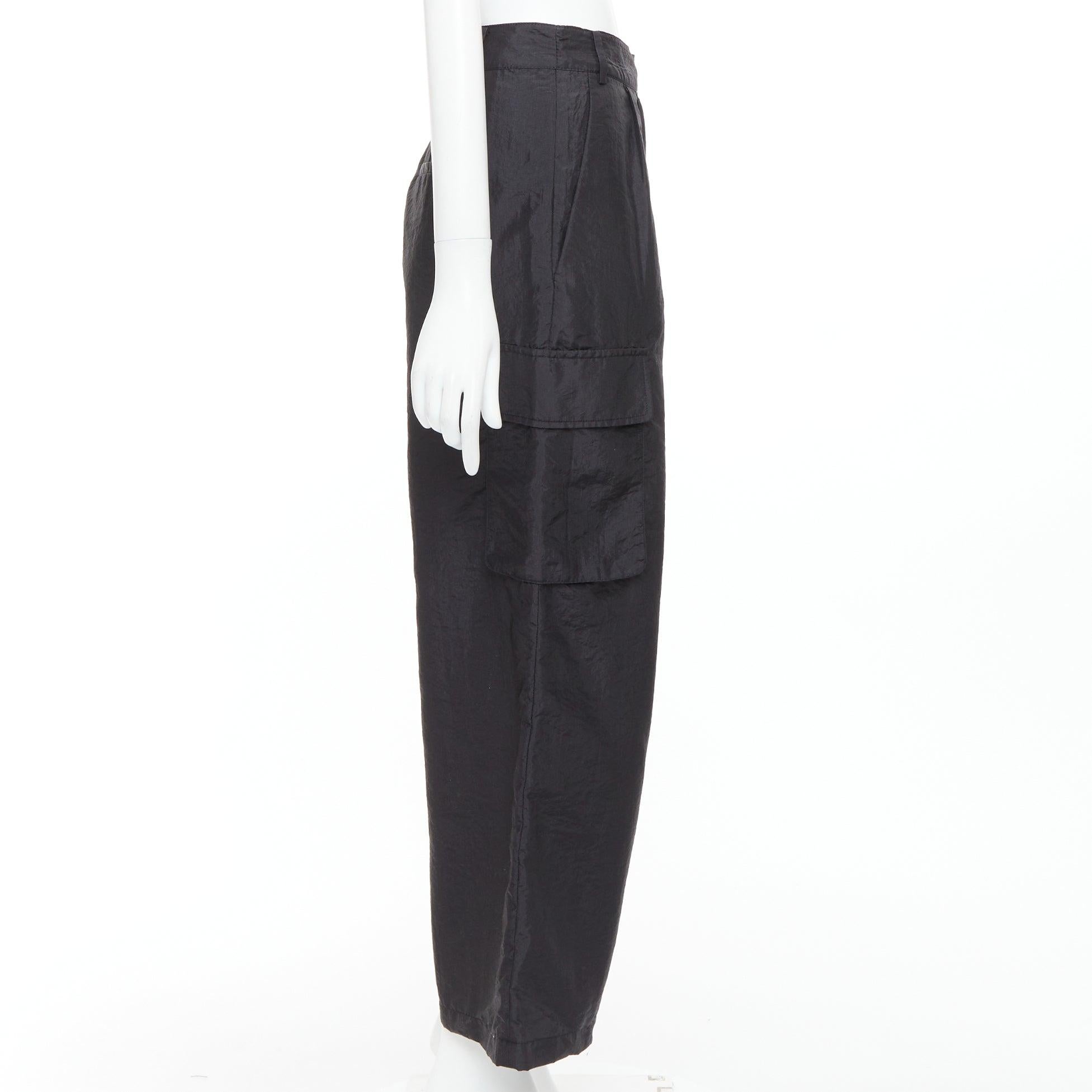 Tibi - Pantalon large cargo à poches en nylon noir à effet froissé US6 M Excellent état - En vente à Hong Kong, NT