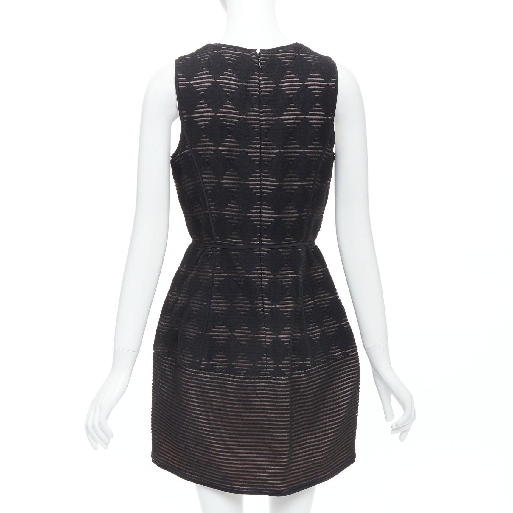 TIBI Schwarzes diamant kariertes, besticktes, ausgestelltes, ausgestelltes Kleid mit Streifen US4 S im Angebot 1