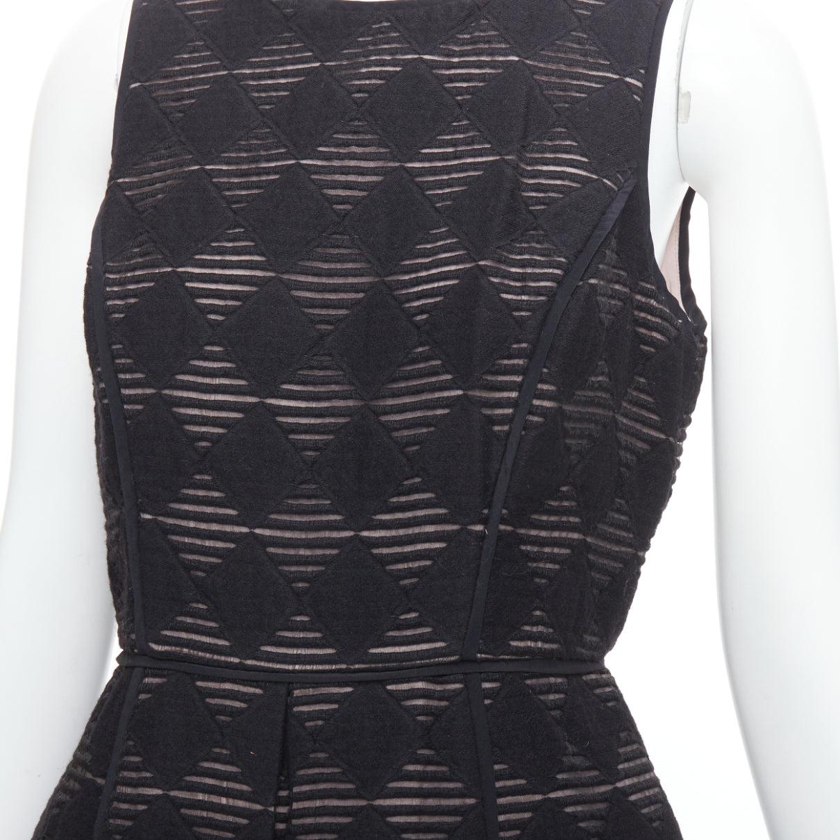 TIBI Schwarzes diamant kariertes, besticktes, ausgestelltes, ausgestelltes Kleid mit Streifen US4 S im Angebot 3