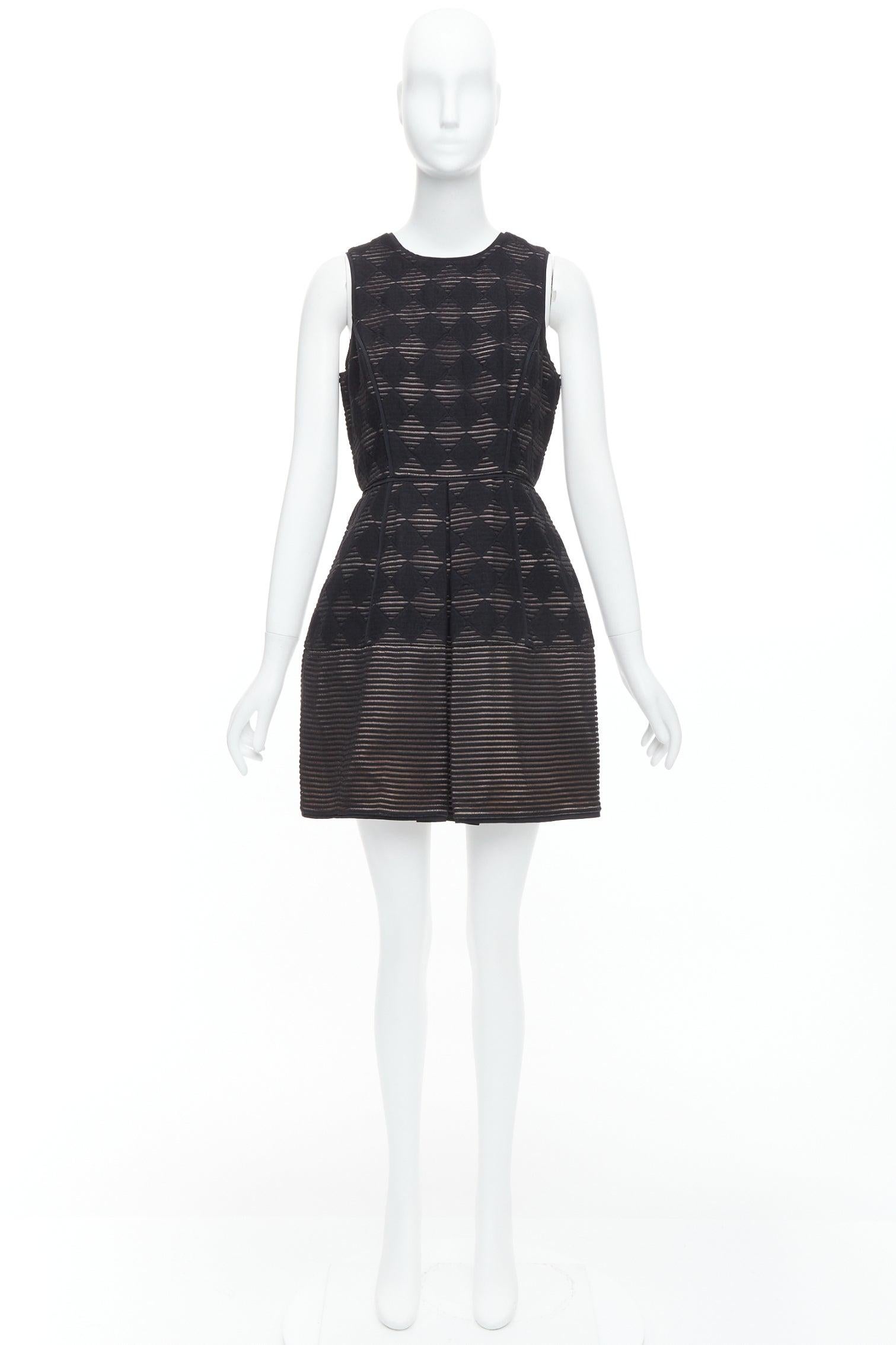 TIBI Schwarzes diamant kariertes, besticktes, ausgestelltes, ausgestelltes Kleid mit Streifen US4 S im Angebot 5