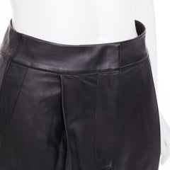 Gonna midi TIBI in pelle di agnello nera, con pannello frontale a pieghe e spacco sul retro, taglia US00 XXS