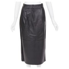 Gonna midi TIBI in pelle di agnello nera, con pannello frontale a pieghe e spacco sul retro, taglia US00 XXS