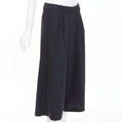 TIBI black low sheen fabric pleated front wide leg cropped trousers culottes US0