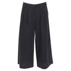 TIBI black low sheen fabric pleated front wide leg cropped trousers culottes US0