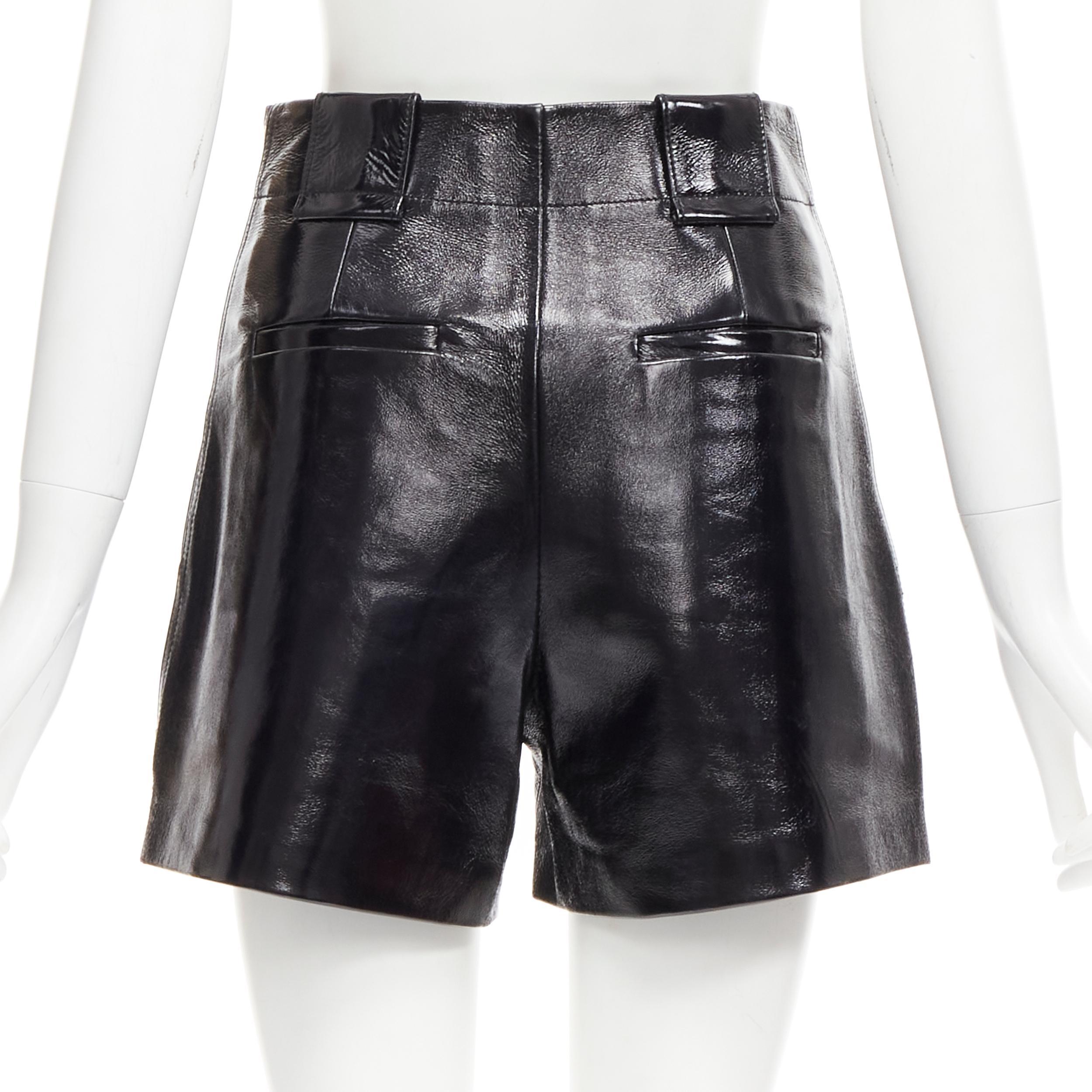 TIBI black patent lambskin leather high waist paneled shorts US0 XS For Sale 1