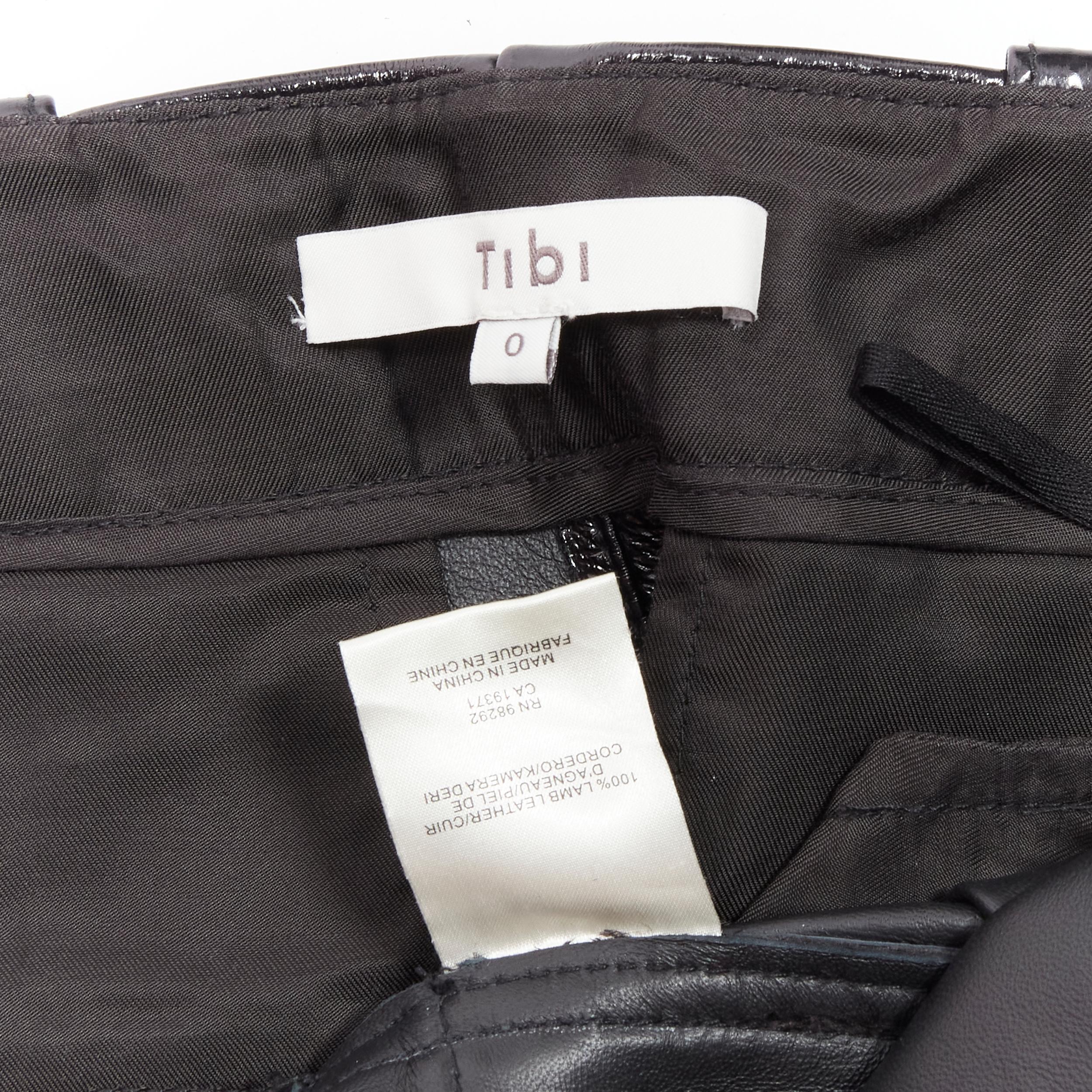 TIBI black patent lambskin leather high waist paneled shorts US0 XS For Sale 4