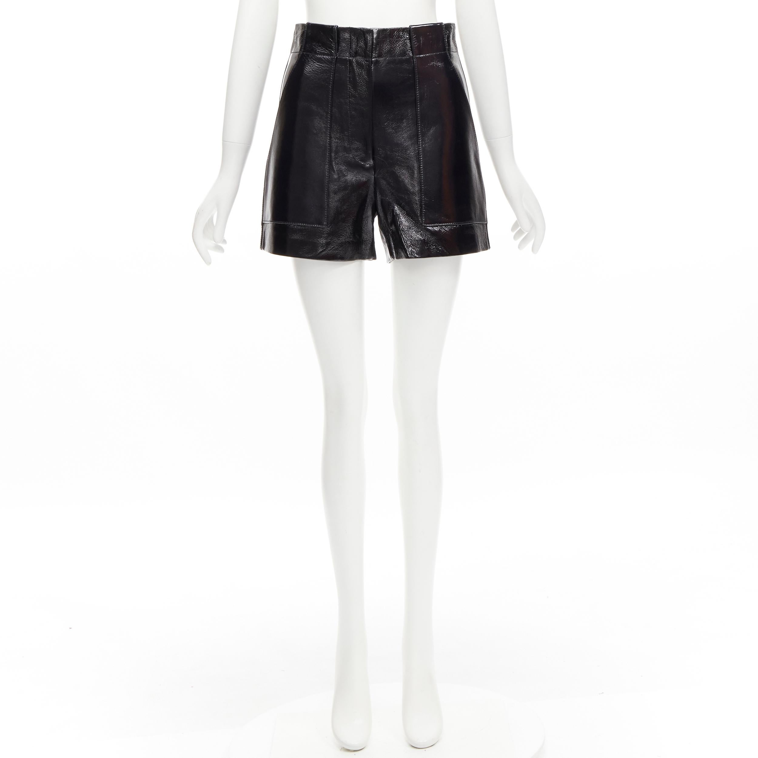 TIBI black patent lambskin leather high waist paneled shorts US0 XS For Sale 5