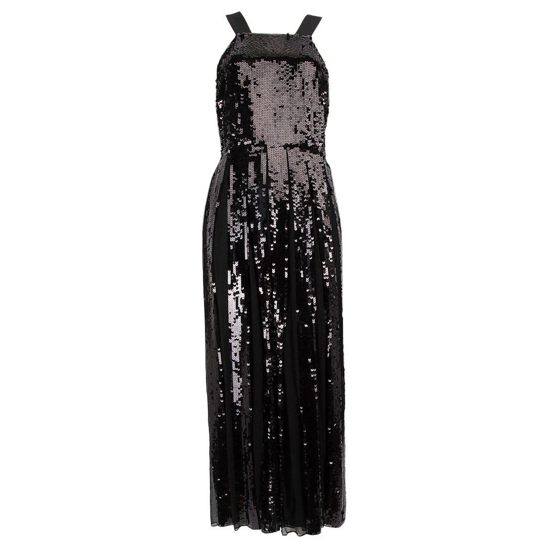 Tibi Black Square Neck Sequin Midi Dress Size XXS