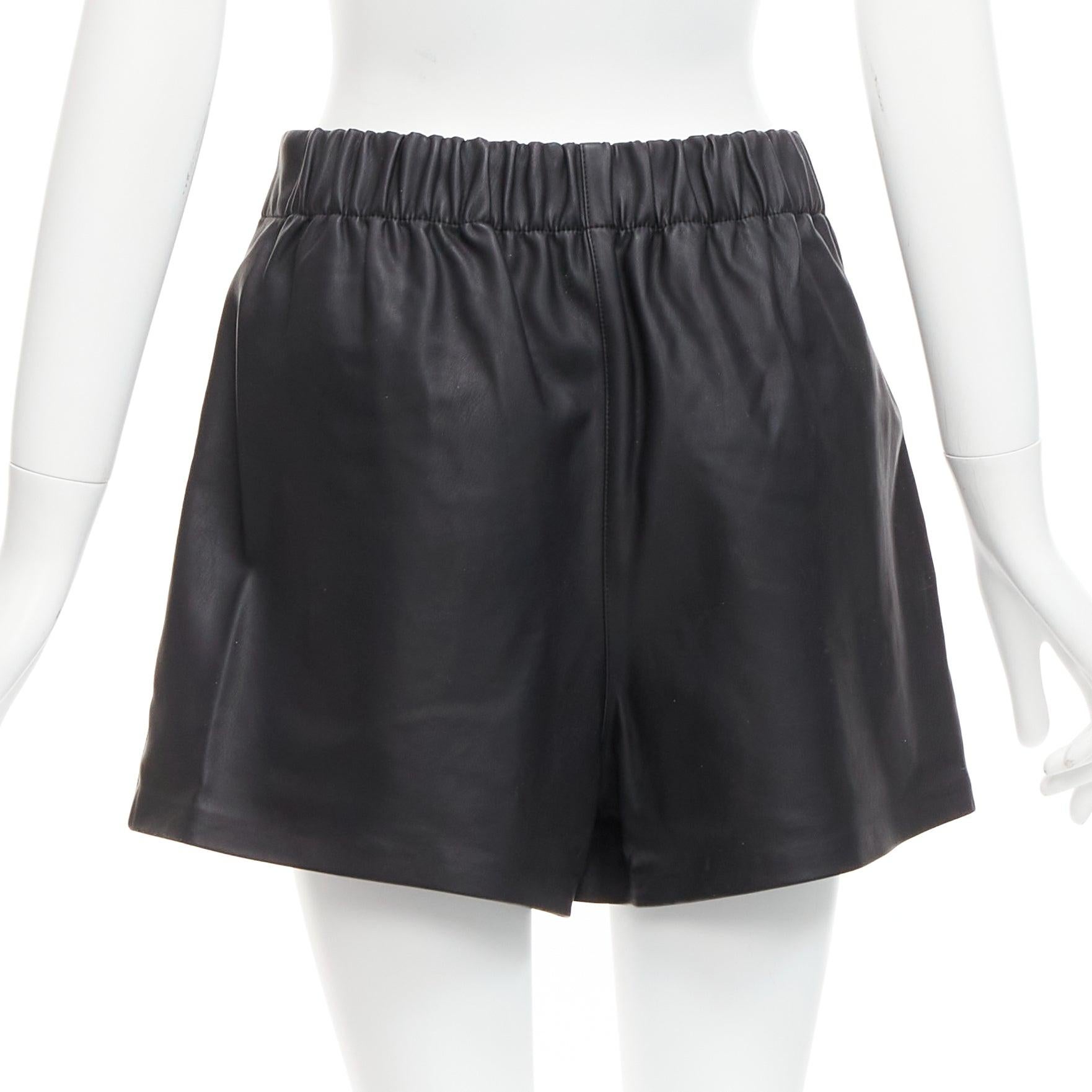 TIBI black vegan leather elasticated waist pocketed mini shorts XS For Sale 1