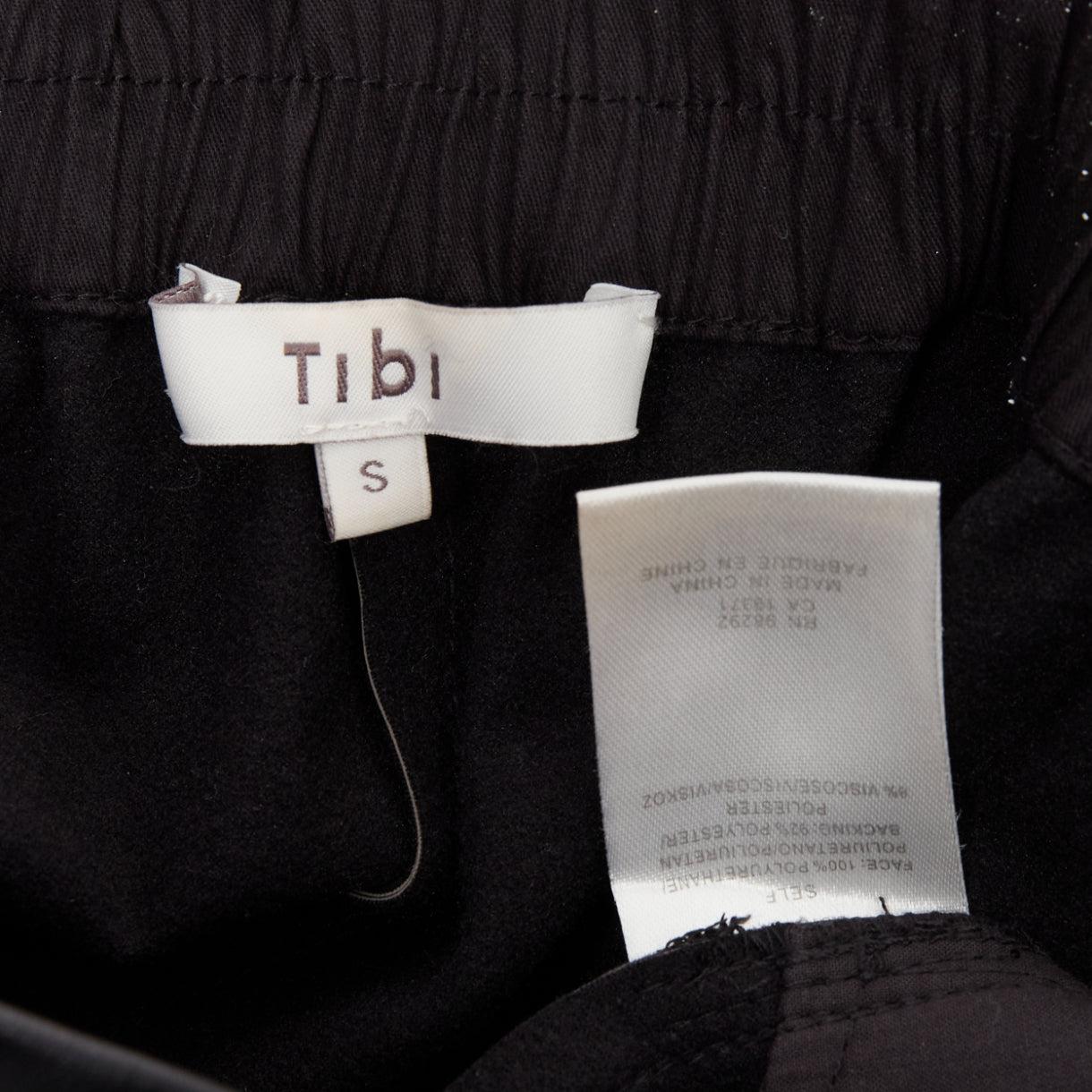 TIBI black vegan leather elasticated waist pocketed mini shorts XS For Sale 4