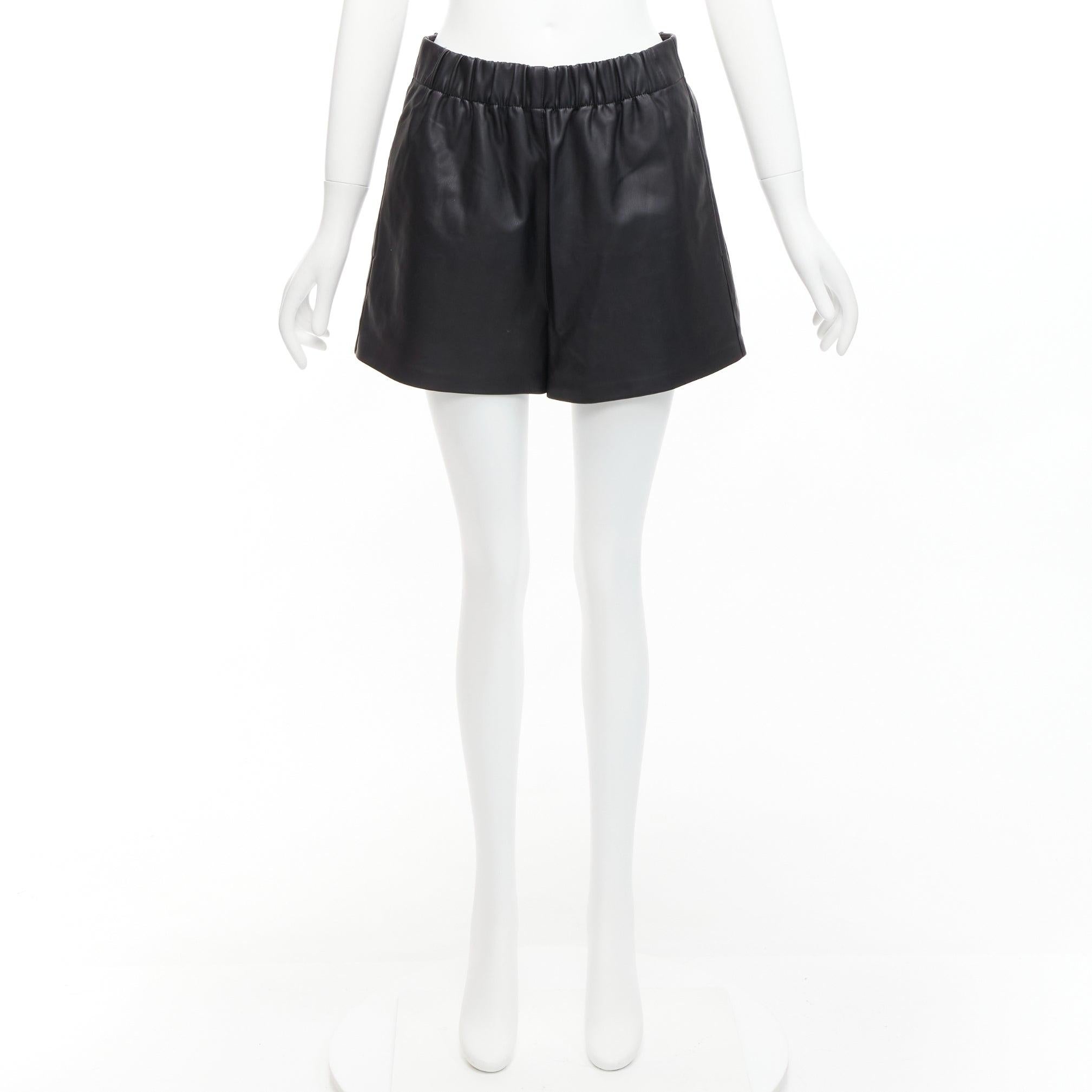 TIBI black vegan leather elasticated waist pocketed mini shorts XS For Sale 5