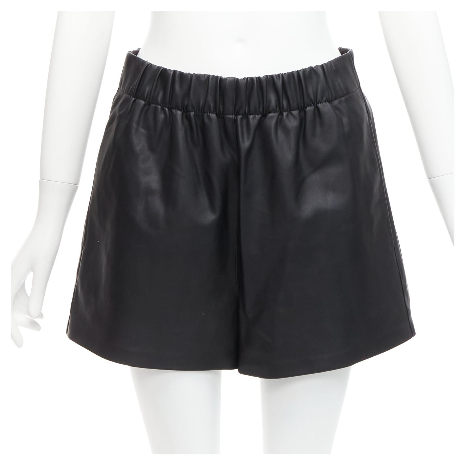 TIBI black vegan leather elasticated waist pocketed mini shorts XS