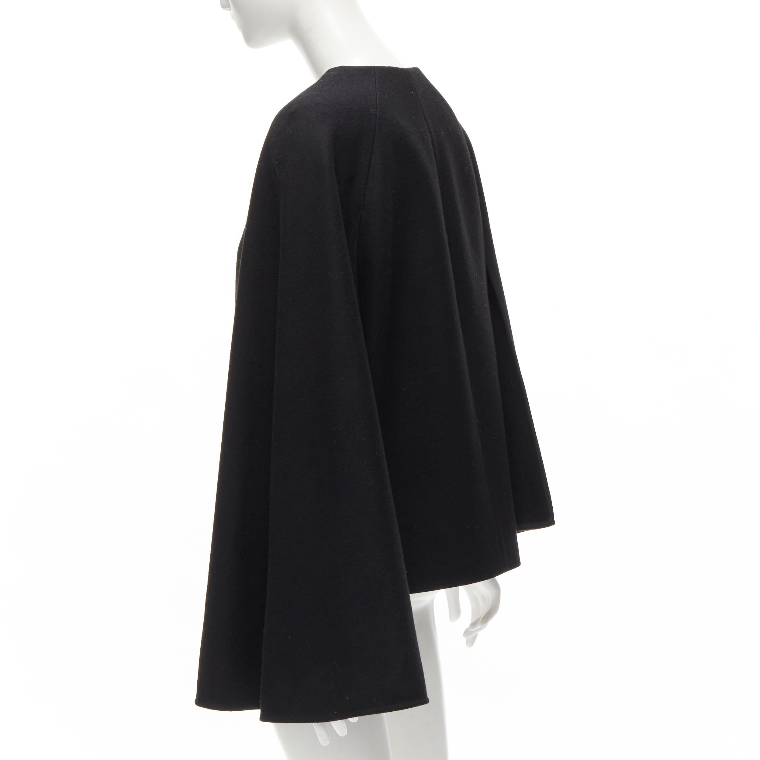 TIBI black virgin wool blend asymmetric cape sleeve button blazer jacket S For Sale 2