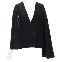 TIBI giacca blazer asimmetrica in misto lana vergine nera con maniche a mantellina e bottoni S
