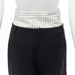 TIBI black white tiered pinstripe double layered waist wide leg pants US0 XS