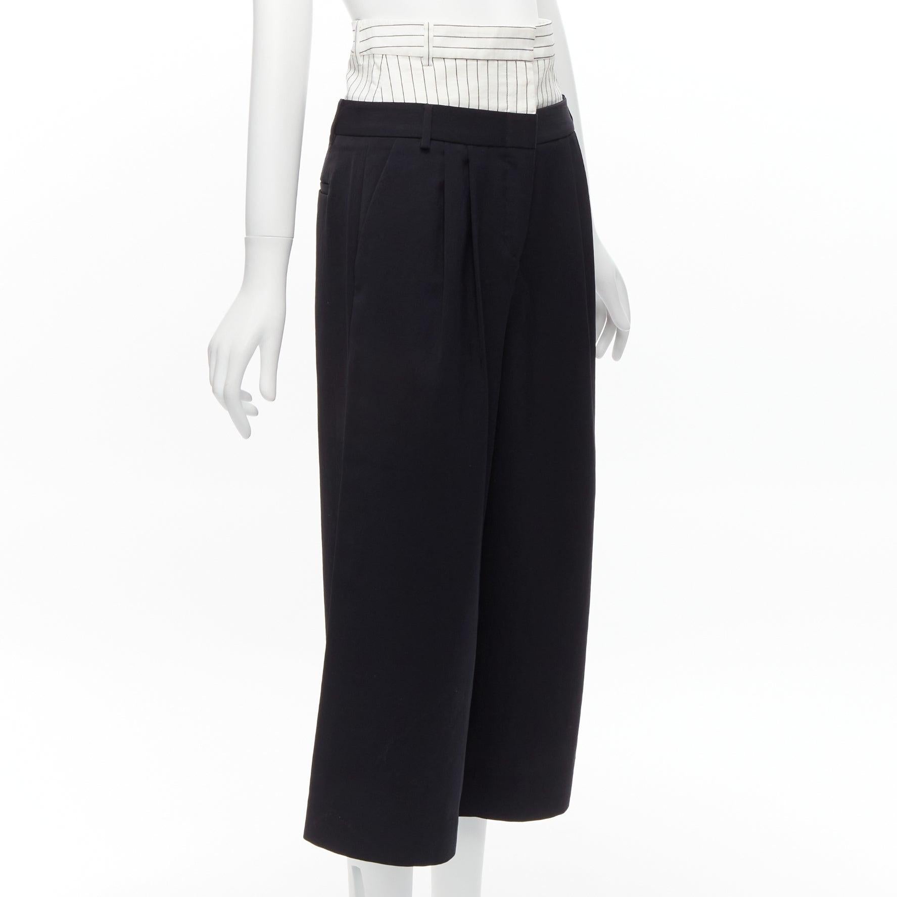 Black TIBI black white tiered pinstripe double layered waist wide leg pants US0 XS For Sale