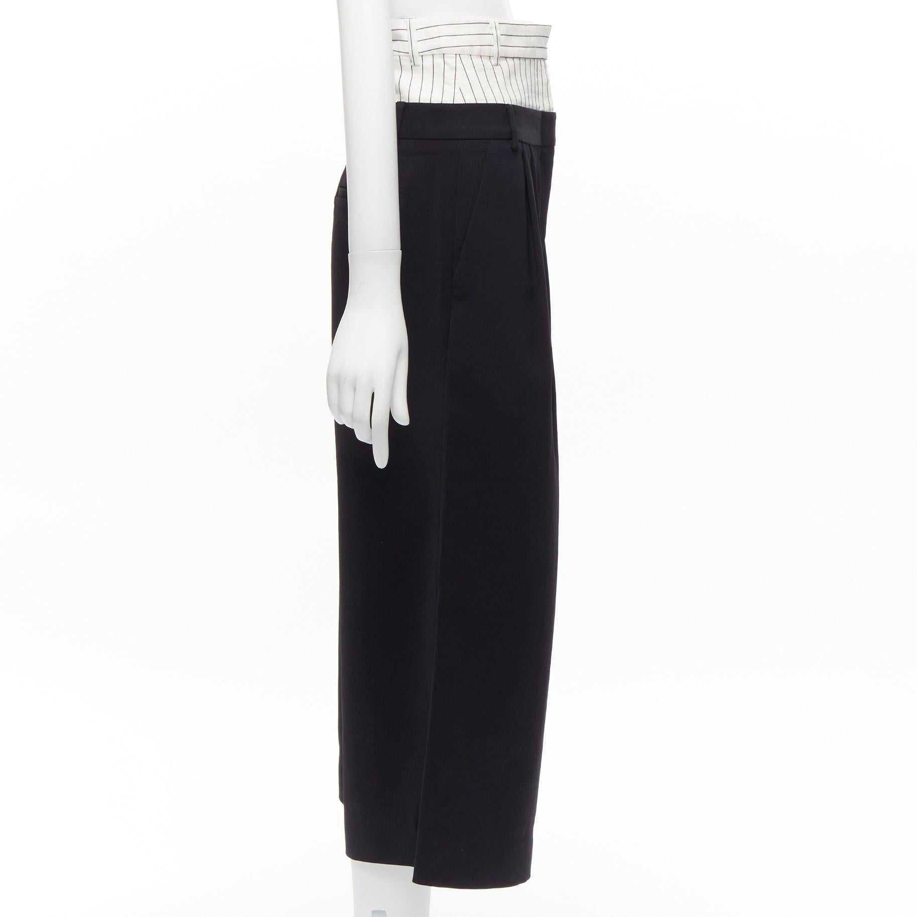 TIBI black white tiered pinstripe double layered waist wide leg pants US0 XS In Good Condition For Sale In Hong Kong, NT