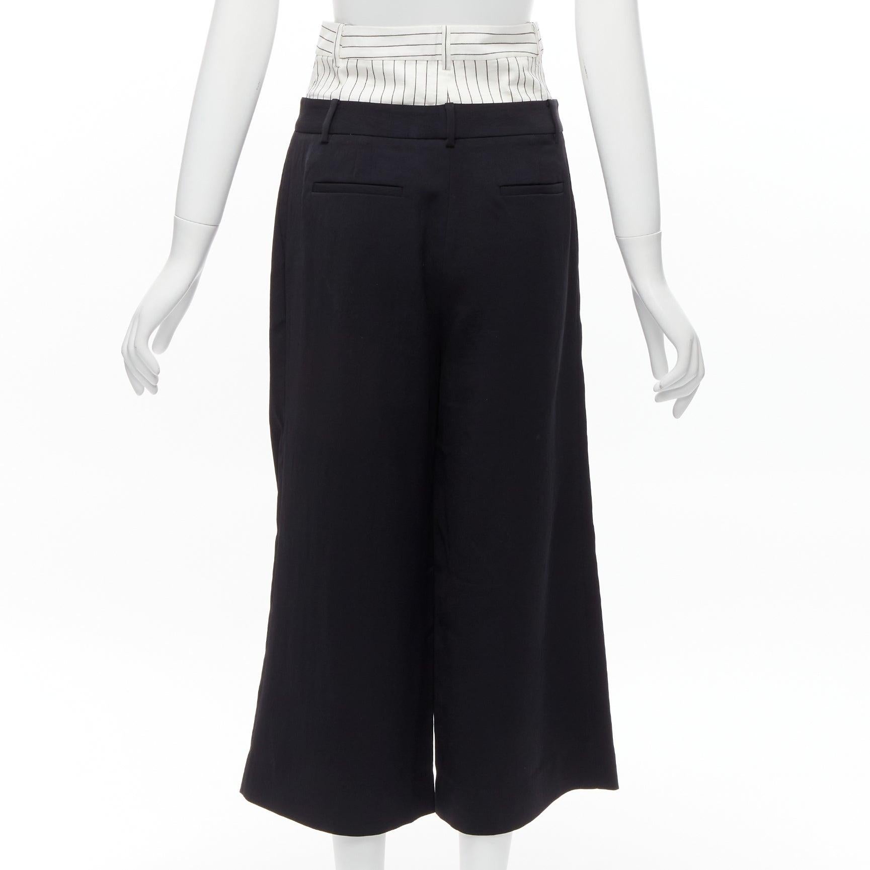Women's TIBI black white tiered pinstripe double layered waist wide leg pants US0 XS For Sale