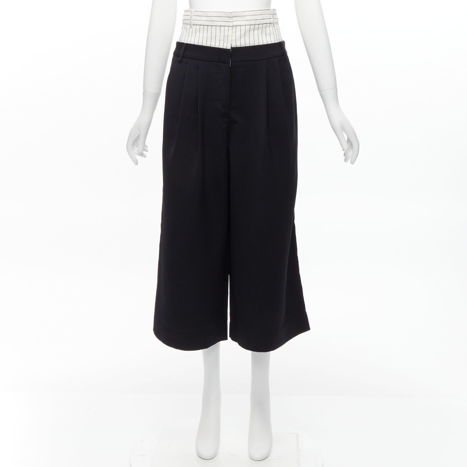 TIBI black white tiered pinstripe double layered waist wide leg pants US0 XS For Sale 4
