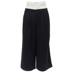 TIBI black white tiered pinstripe double layered waist wide leg pants US0 XS