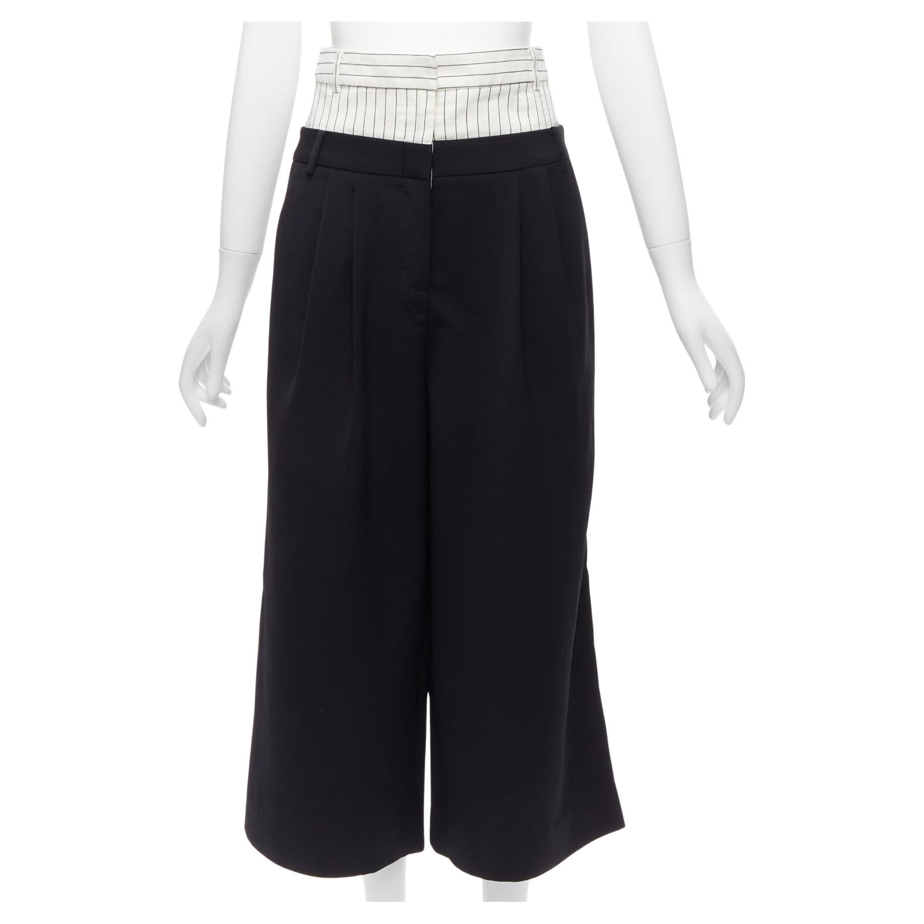 TIBI black white tiered pinstripe double layered waist wide leg pants US0 XS For Sale