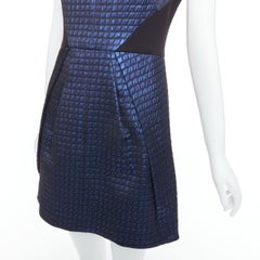 Mini robe TIBI bleue noire matelassée en jacquard de lurex col V taille US 6 M