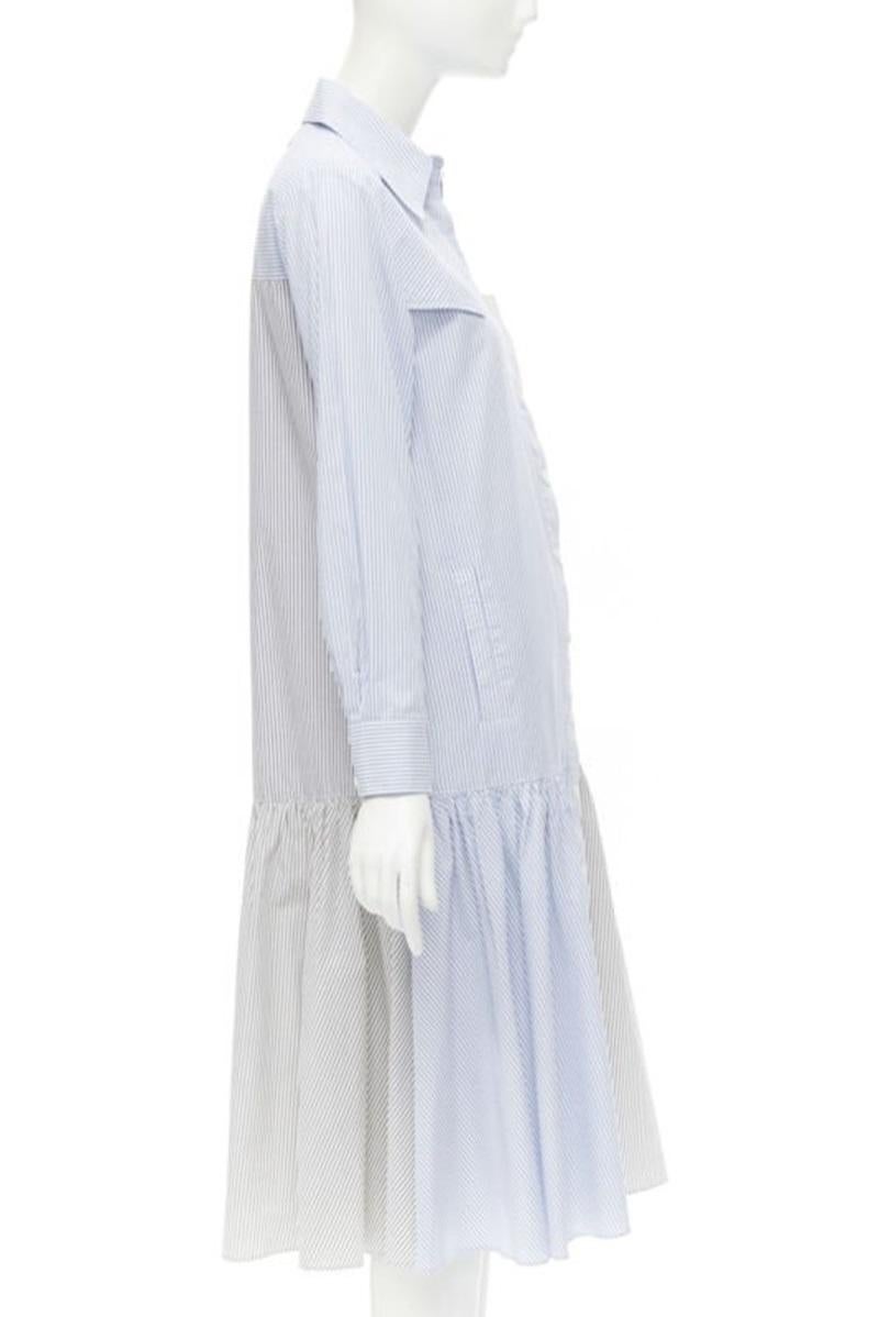 TIBI blue grey striped cotton asymmetric pockets flutter skirt shirt dress XS In Excellent Condition For Sale In Hong Kong, NT
