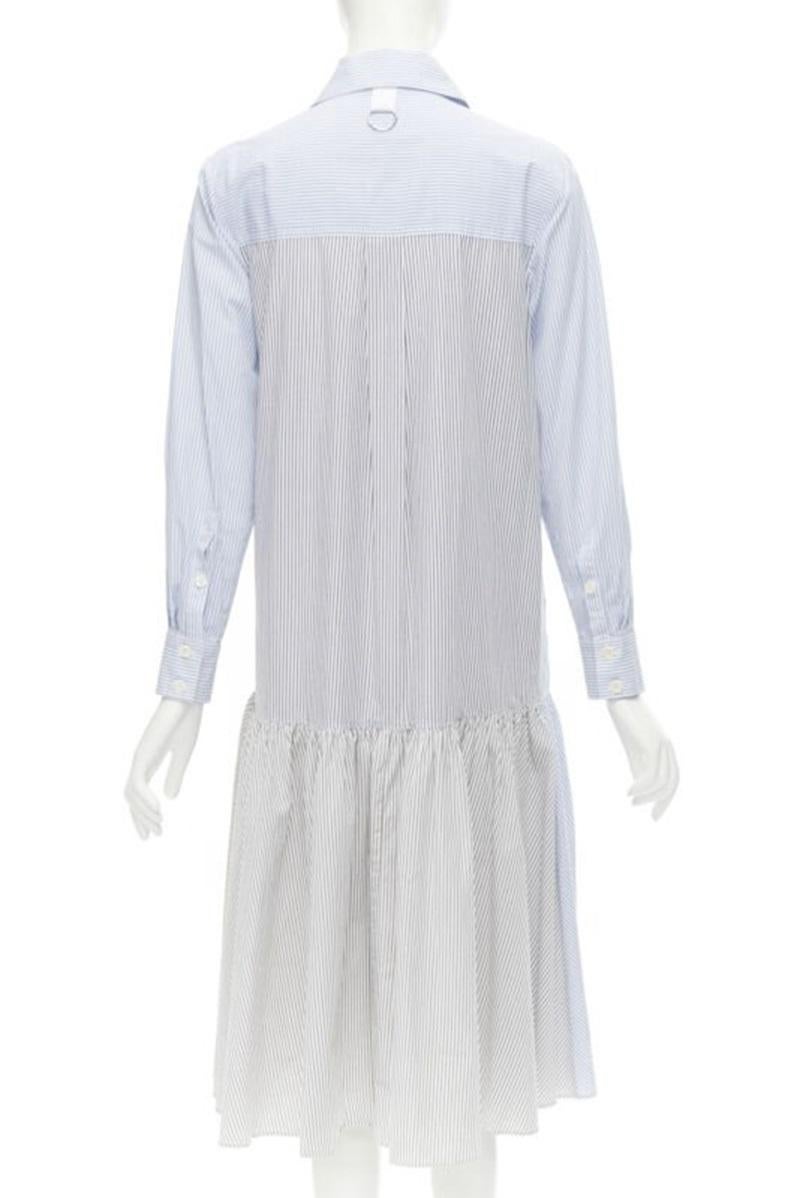 Women's TIBI blue grey striped cotton asymmetric pockets flutter skirt shirt dress XS For Sale