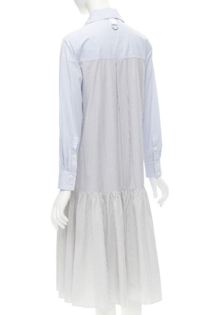 TIBI blue grey striped cotton asymmetric pockets flutter skirt shirt dress XS For Sale 1