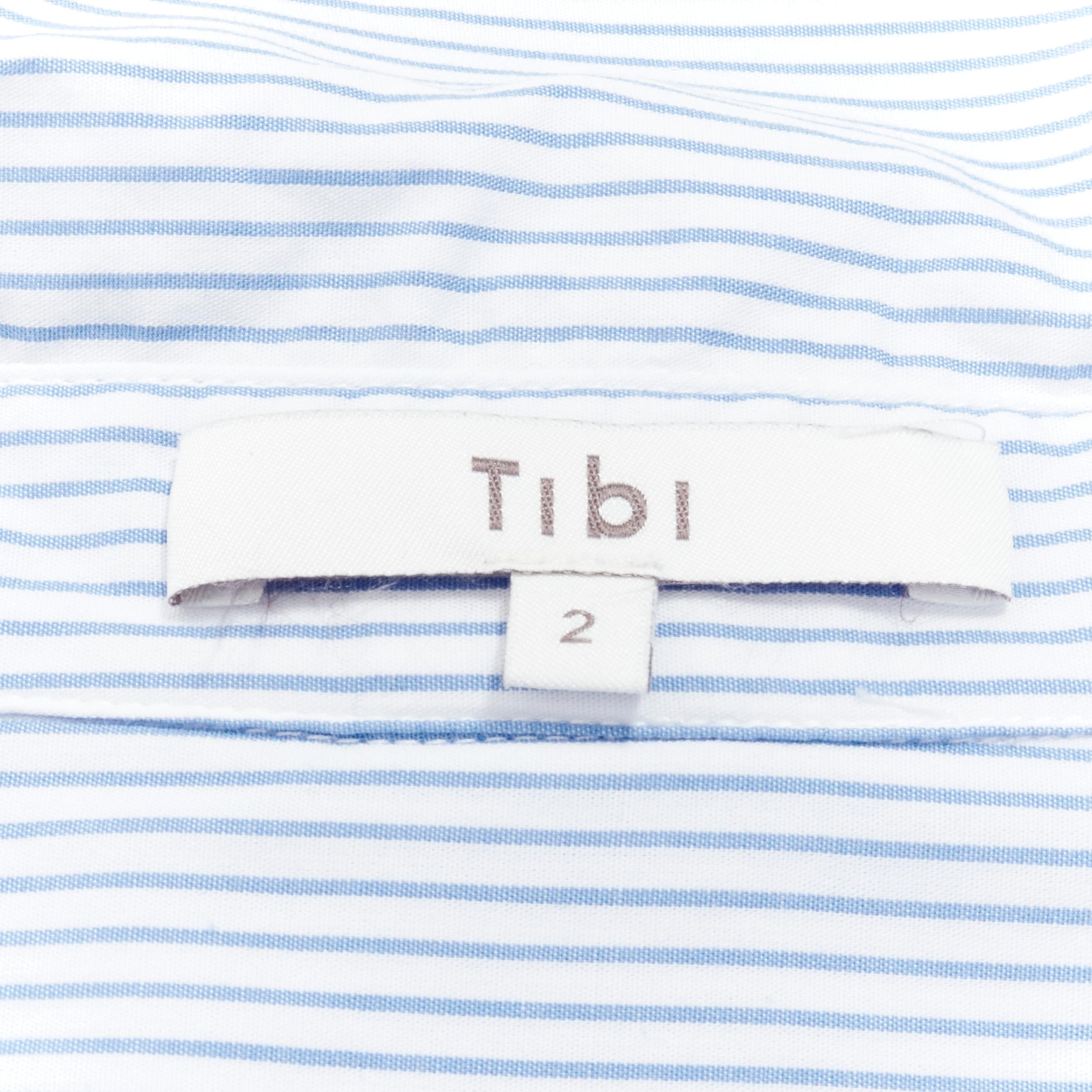 Women's TIBI blue grey striped cotton asymmetric pockets flutter skirt shirt dress XS For Sale