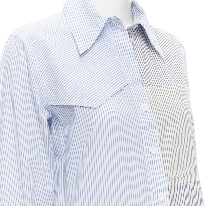 TIBI blue grey striped cotton asymmetric pockets flutter skirt shirt dress XS For Sale 2