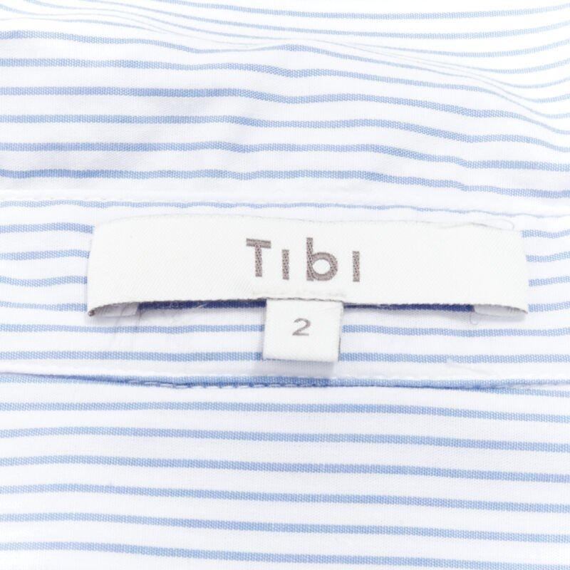TIBI blue grey striped cotton asymmetric pockets flutter skirt shirt dress XS For Sale 3